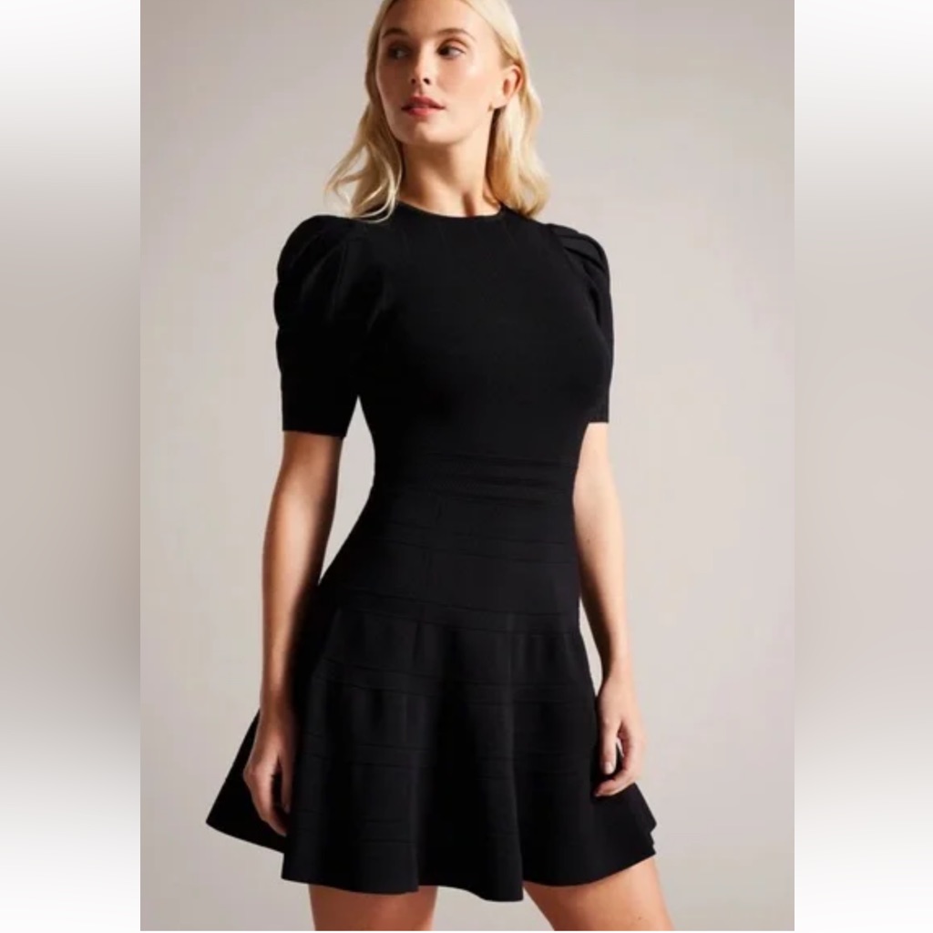 Ted Baker London Sz 12/14 (6) Puff Sleeve Velvey Dress Nwt